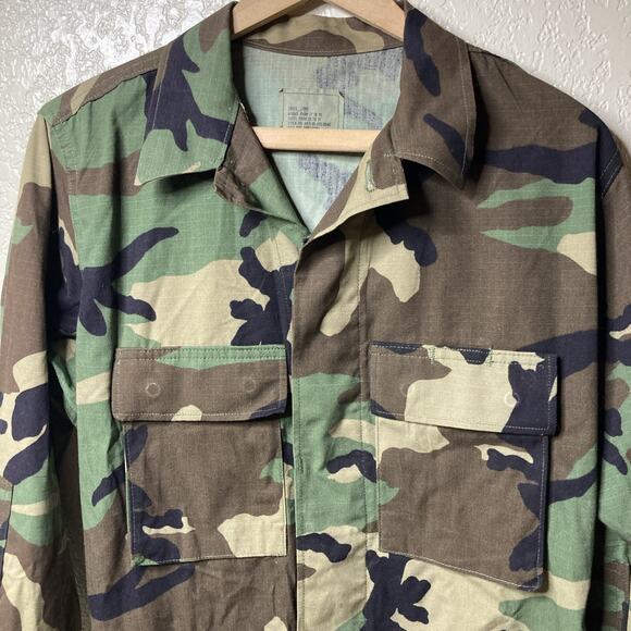 US ARMY Combat Field Jacket Small Long Hot Weather Woodland Camo RipStop Flaws* - Picture 2 of 16